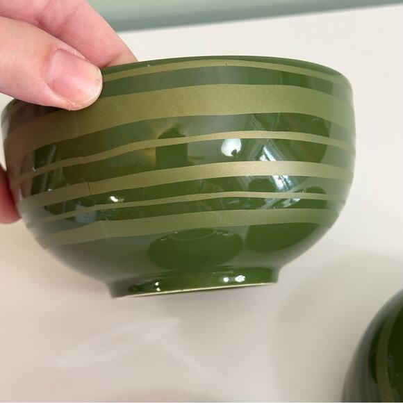 Temptations By Tara 3-Piece Set Nesting Bowls Dark Sleek Green Striped Ceramic - Picture 10 of 11